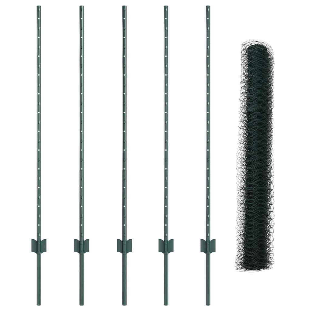 Zaun mit Pfosten Grün 1,2 x 10 m Stahl und PVC