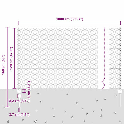 vidaXL Zaun mit Pfosten Grün 1,2 x 10 m Stahl und PVC