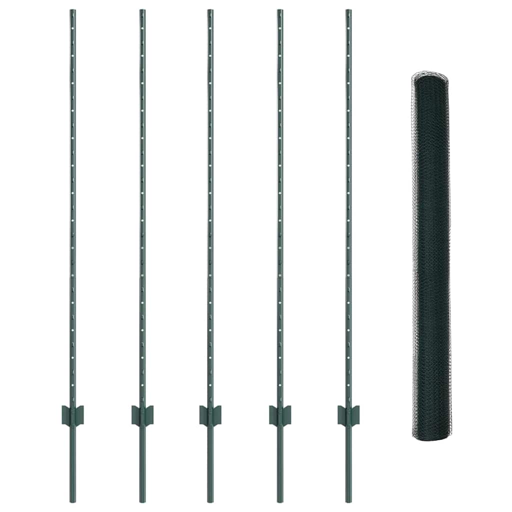 vidaXL Zaun mit Pfosten Grün 1,4 x 10 m Stahl und PVC