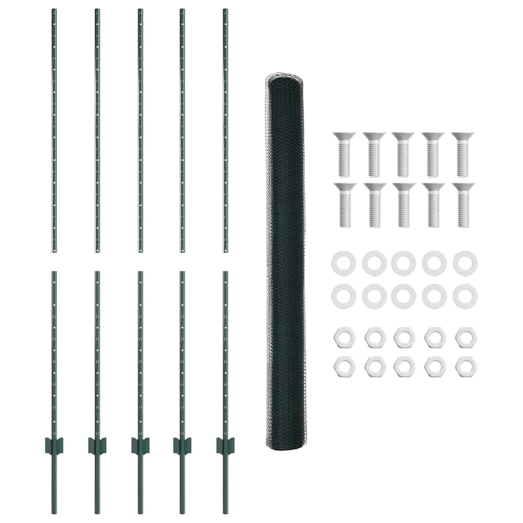 vidaXL Clôture avec poteaux vert 1,5 x 10 m acier et PVC