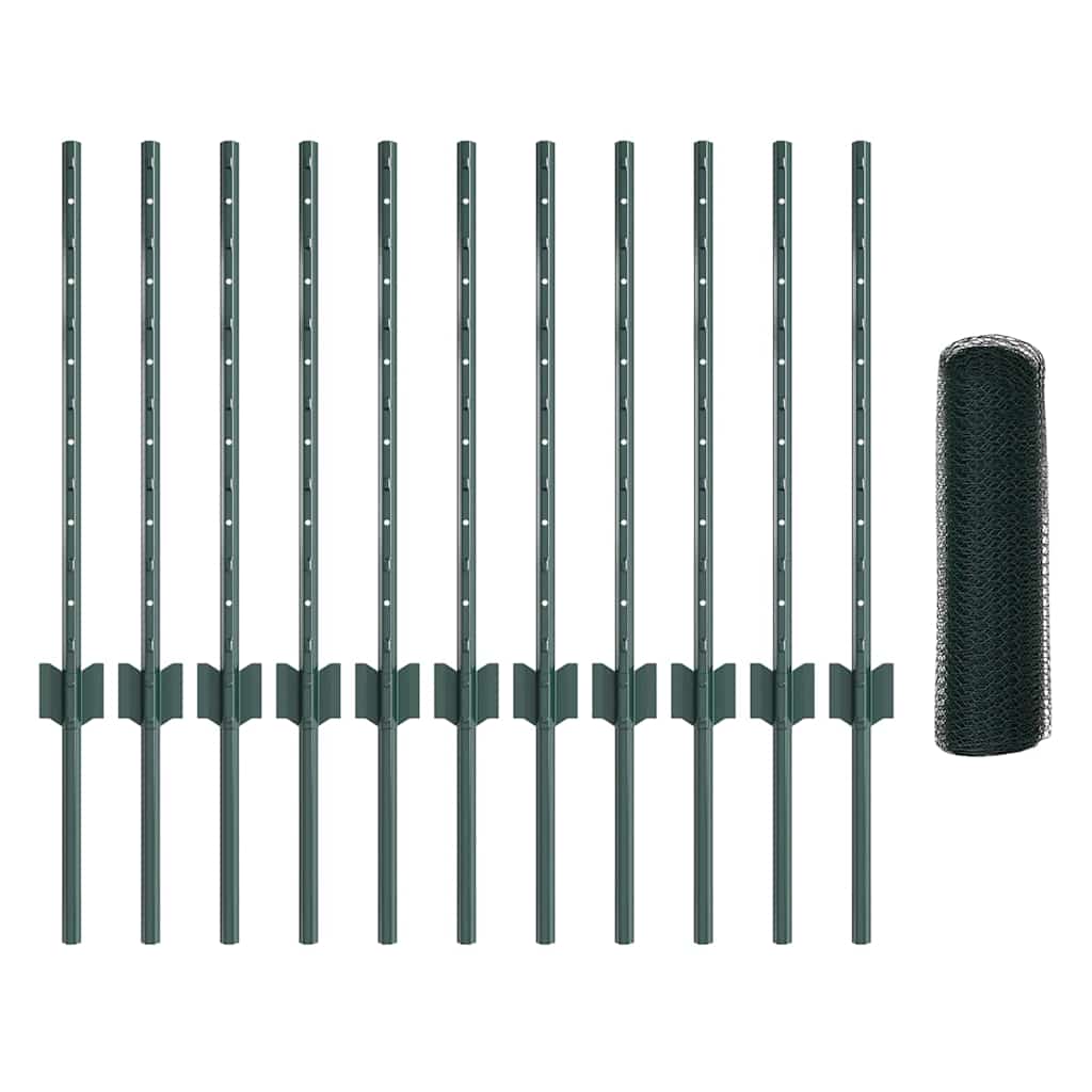 vidaXL Zaun mit Pfosten Grün 0,5 x 25 m Stahl