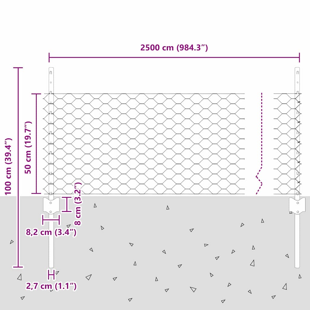 vidaXL Zaun mit Pfosten Grün 0,5 x 25 m Stahl