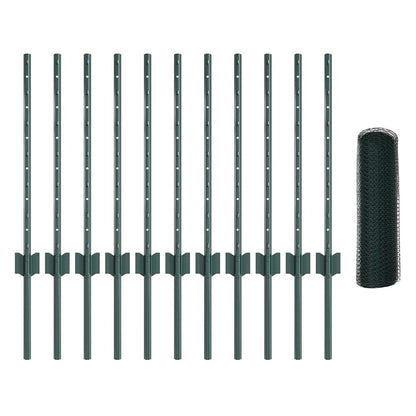 vidaXL Zaun mit Pfosten Grün 0,6 x 25 m Stahl und PVC