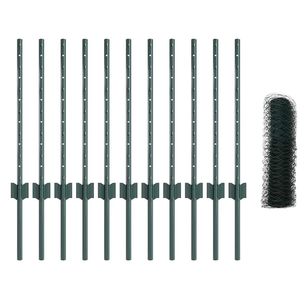 vidaXL Zaun mit Pfosten Grün 0,6 x 25 m Stahl und PVC