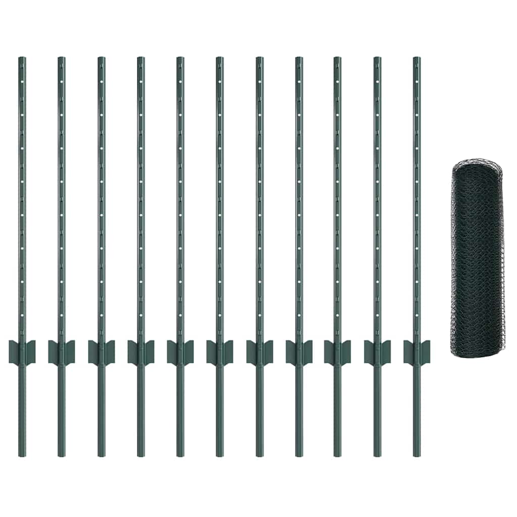 vidaXL Zaun mit Pfosten Grün 0,8 x 25 m Stahl und PVC