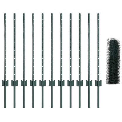 vidaXL Zaun mit Pfosten Grün 0,8 x 25 m Stahl