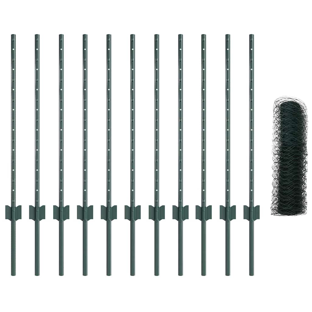 vidaXL Zaun mit Pfosten Grün 0,8 x 25 m Stahl