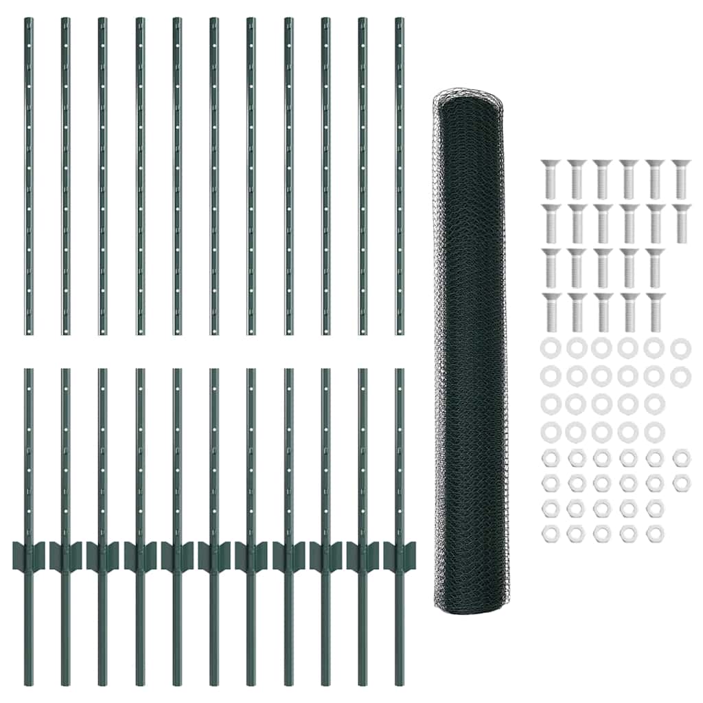 Zaun mit Pfosten Grün 1 x 25 m Stahl