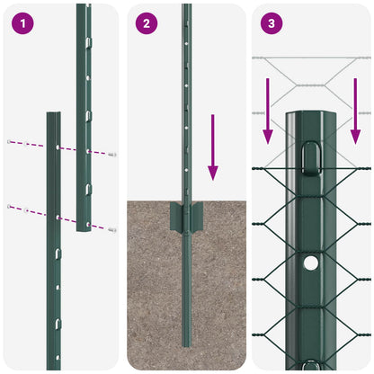 vidaXL Zaun mit Pfosten Grün 1 x 25 m Stahl