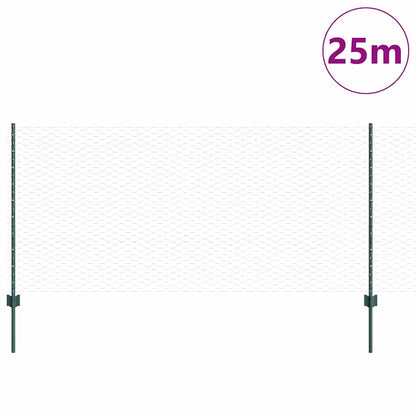 Zaun mit Pfosten Grün 1 x 25 m Stahl