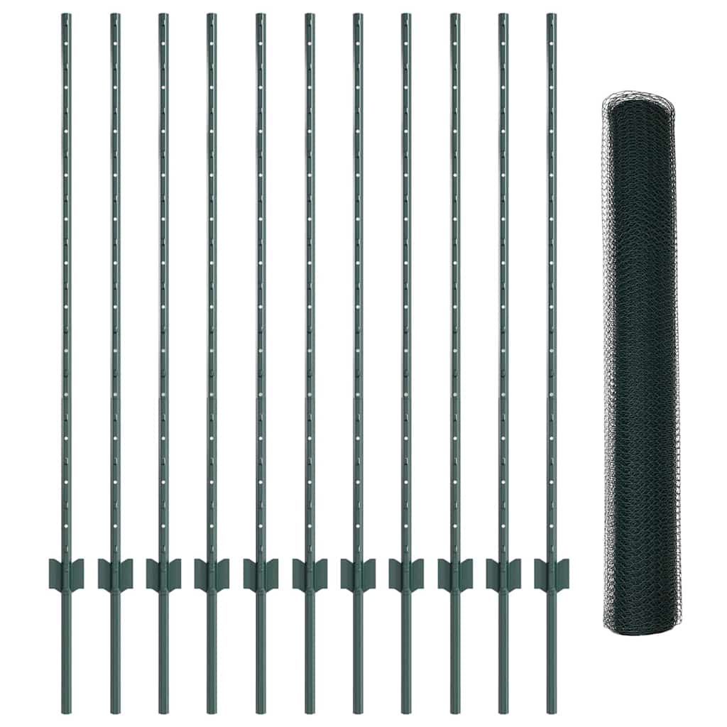 vidaXL Zaun mit Pfosten Grün 1,2 x 25 m Stahl