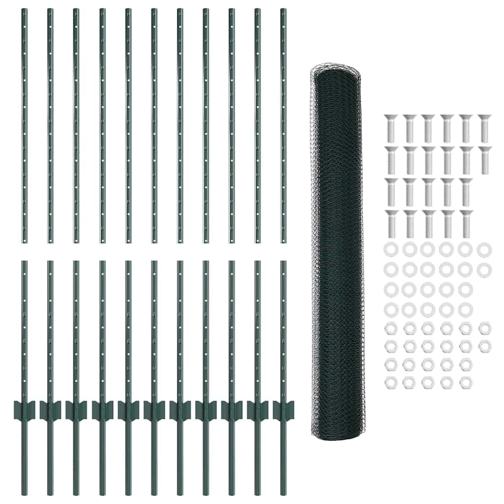 vidaXL Zaun mit Pfosten Grün 1,2 x 25 m Stahl