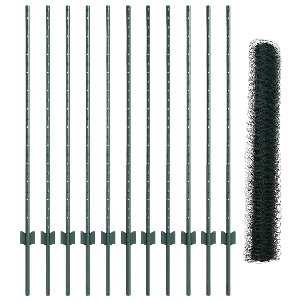 vidaXL Clôture avec poteaux vert 1,2 x 25 m acier