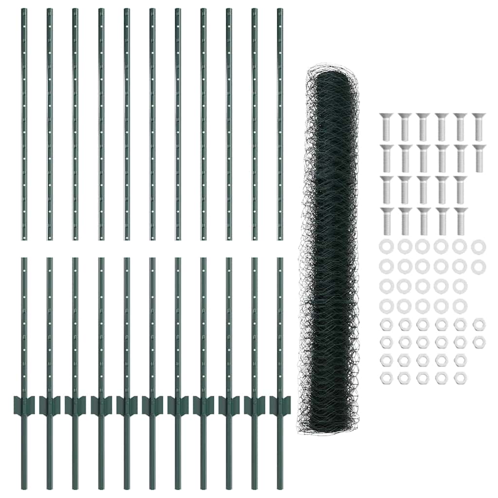 vidaXL Clôture avec poteaux vert 1,2 x 25 m acier