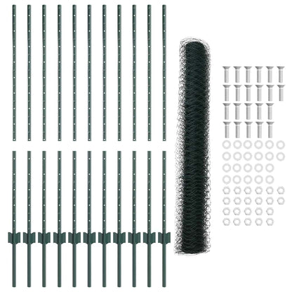 vidaXL Clôture avec poteaux vert 1,2 x 25 m acier