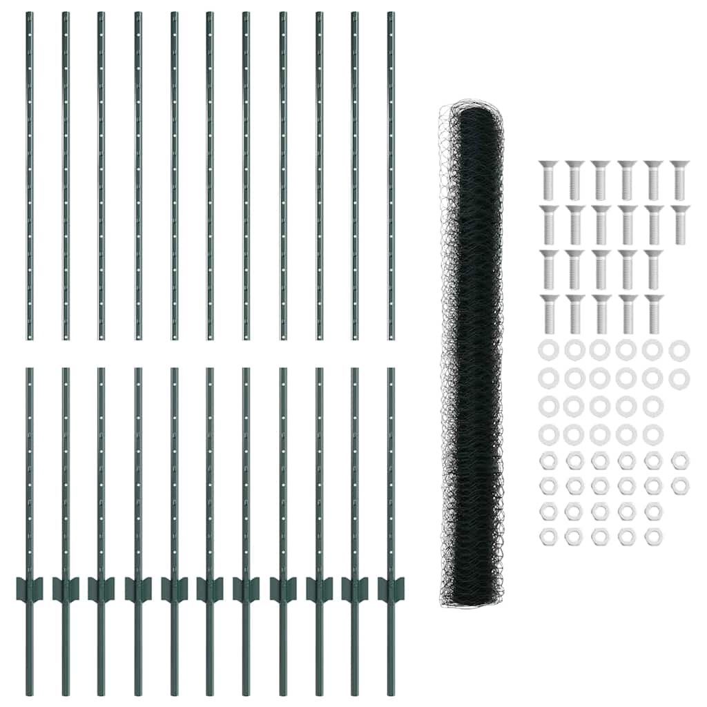 Zaun mit Pfosten Grün 1,4 x 25 m Stahl