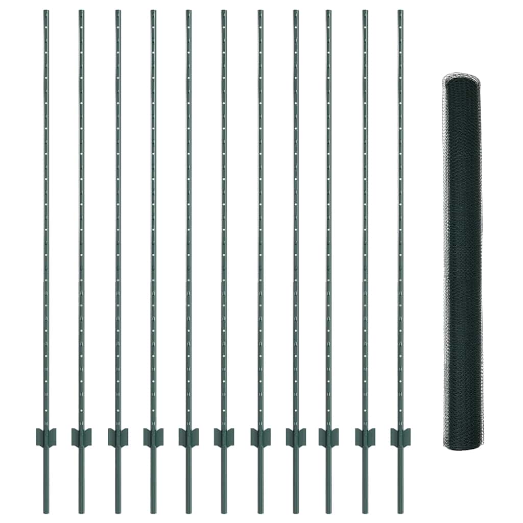 vidaXL Zaun mit Pfosten Grün 1.6 x 25 m Stahl und PVC