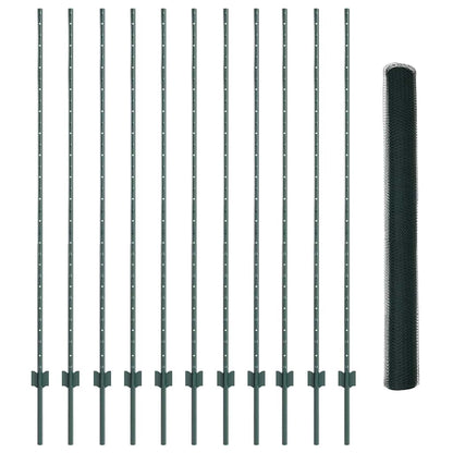 vidaXL Zaun mit Pfosten Grün 1.6 x 25 m Stahl und PVC