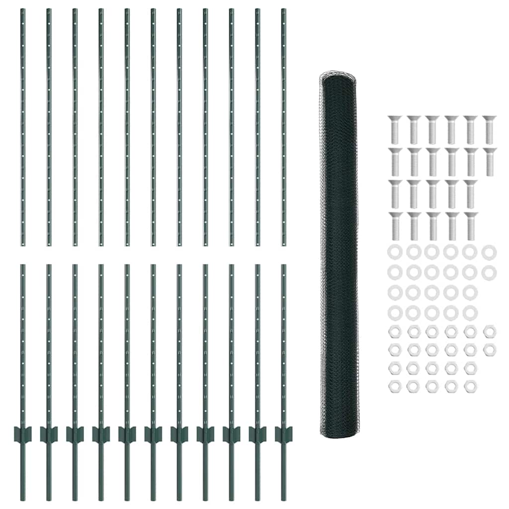 vidaXL Zaun mit Pfosten Grün 1.6 x 25 m Stahl und PVC
