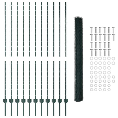 vidaXL Zaun mit Pfosten Grün 1.6 x 25 m Stahl und PVC
