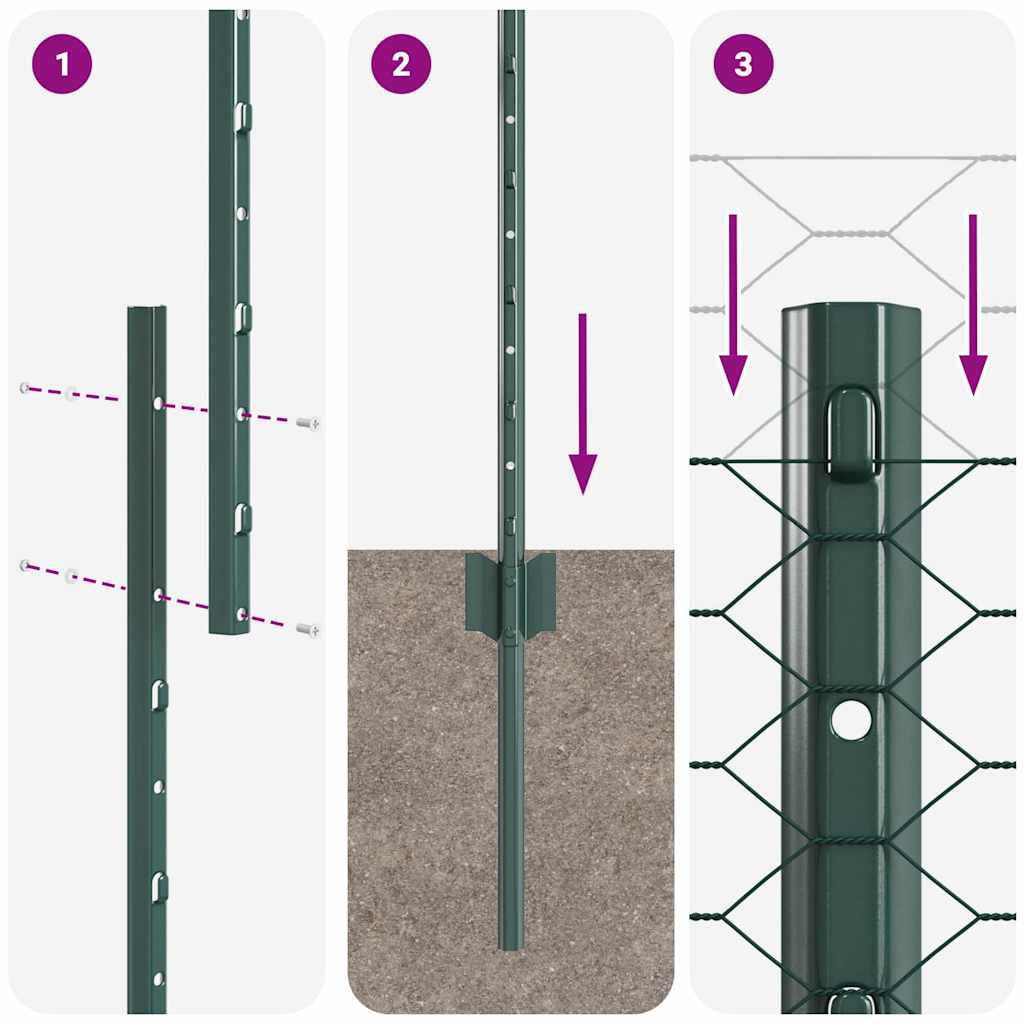 vidaXL Zaun mit Pfosten Grün 1.6 x 25 m Stahl und PVC