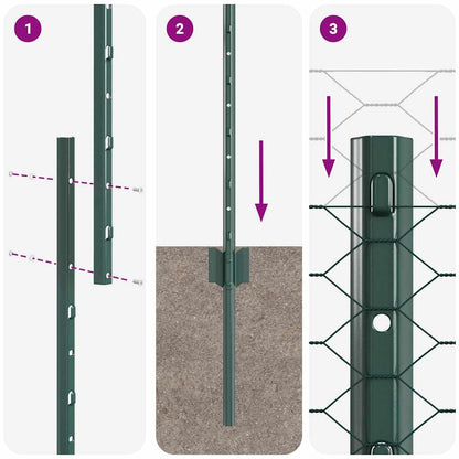 vidaXL Zaun mit Pfosten Grün 1.6 x 25 m Stahl und PVC