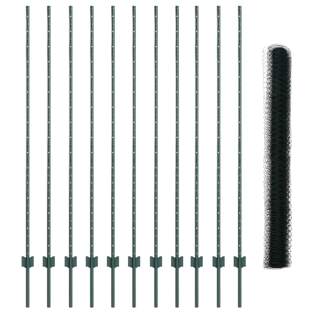 vidaXL Zaun mit Pfosten Grün 1.6 x 25 m Stahl und PVC