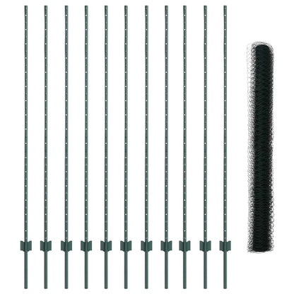 vidaXL Zaun mit Pfosten Grün 1.6 x 25 m Stahl und PVC