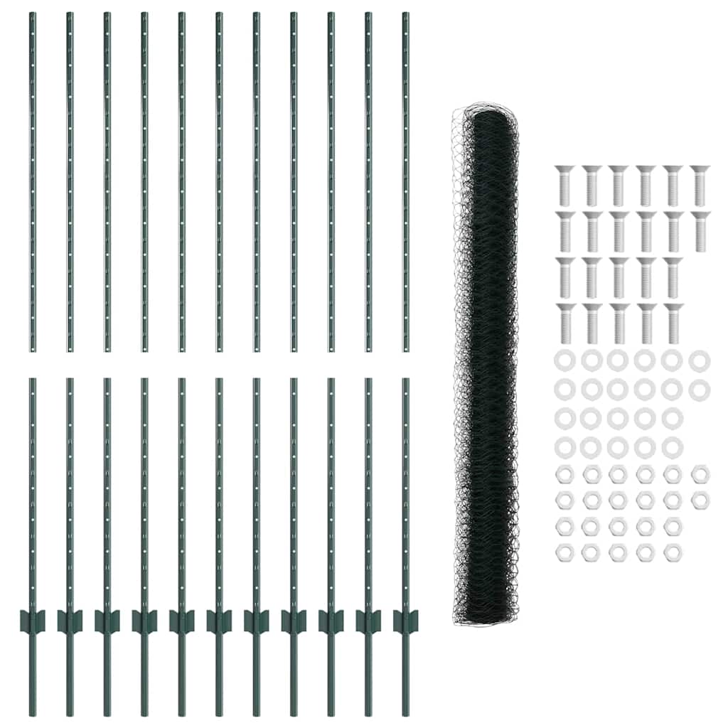 vidaXL Zaun mit Pfosten Grün 1.6 x 25 m Stahl und PVC