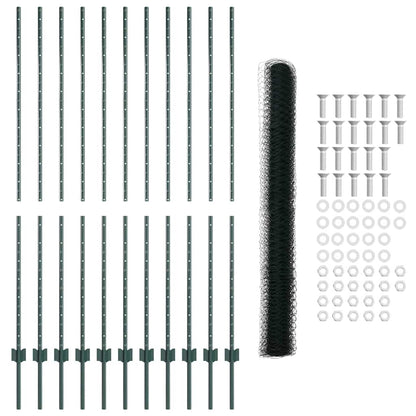 vidaXL Zaun mit Pfosten Grün 1.6 x 25 m Stahl und PVC
