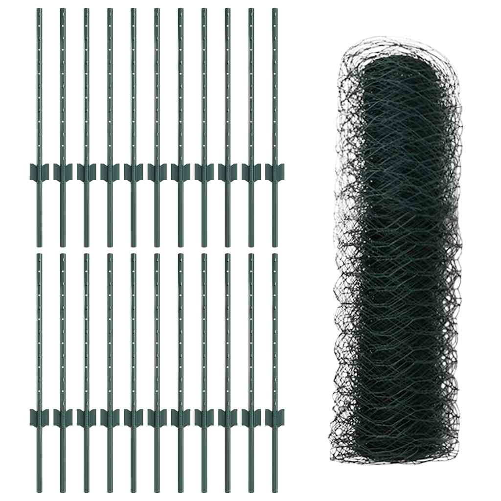 vidaXL Zaun mit Pfosten Grün 0,5 x 50 m Stahl und PVC