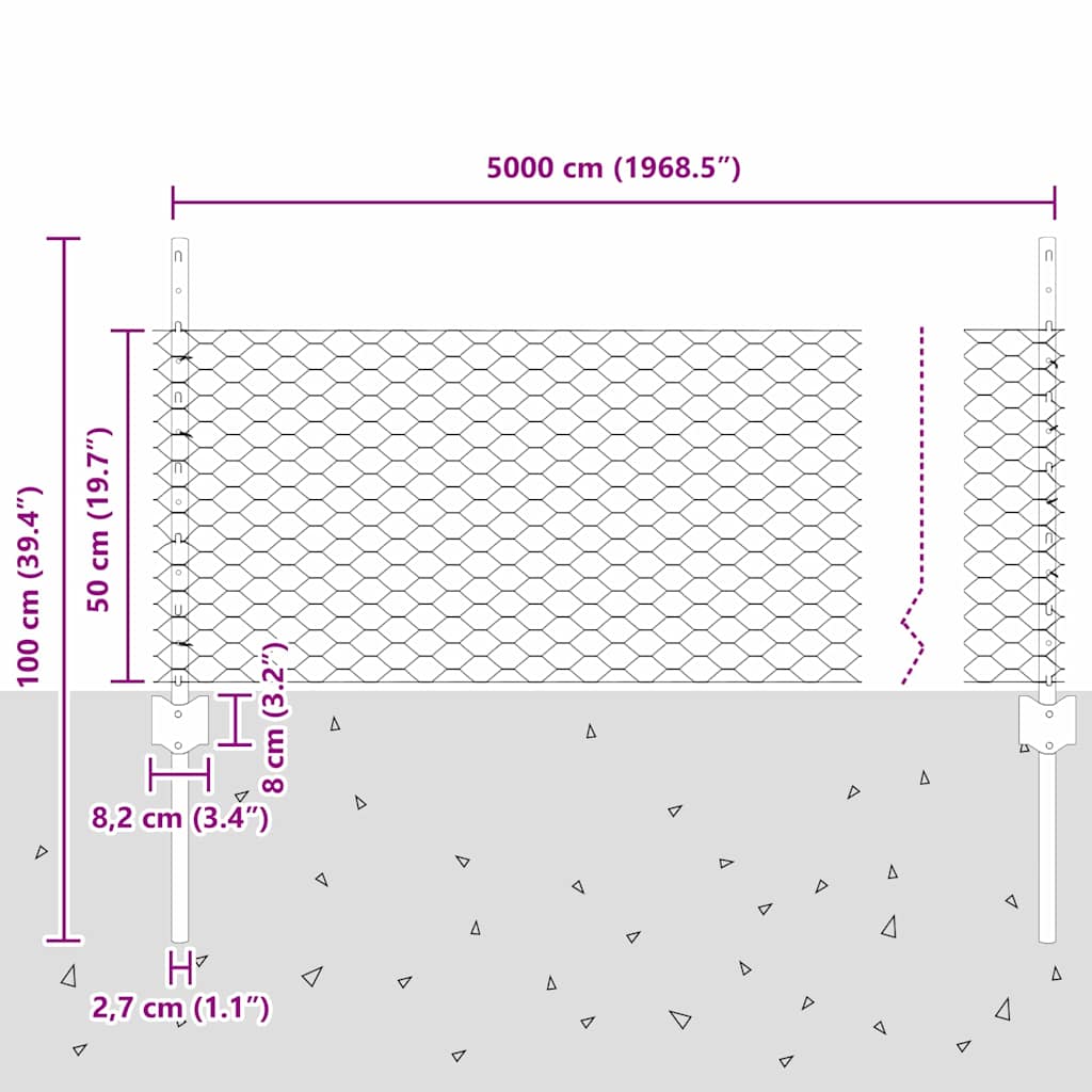 vidaXL Zaun mit Pfosten Grün 0,5 x 50 m Stahl und PVC