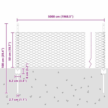 vidaXL Zaun mit Pfosten Grün 0,5 x 50 m Stahl und PVC