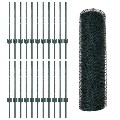 vidaXL Zaun mit Pfosten Grün 0,6 x 50 m Stahl und PVC