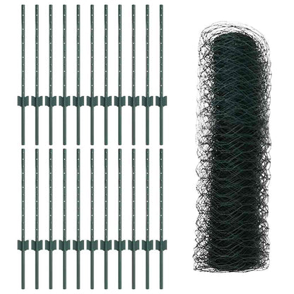 vidaXL Zaun mit Pfosten Grün 0,6 x 50 m Stahl und PVC