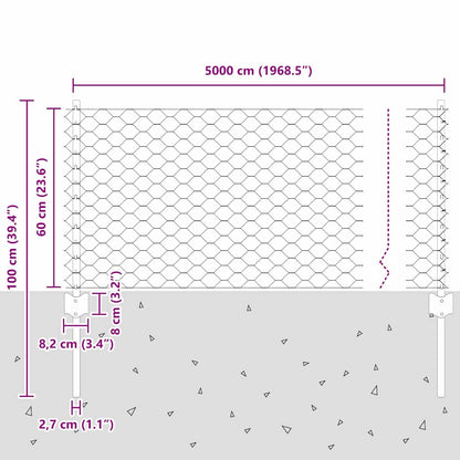vidaXL Zaun mit Pfosten Grün 0,6 x 50 m Stahl und PVC