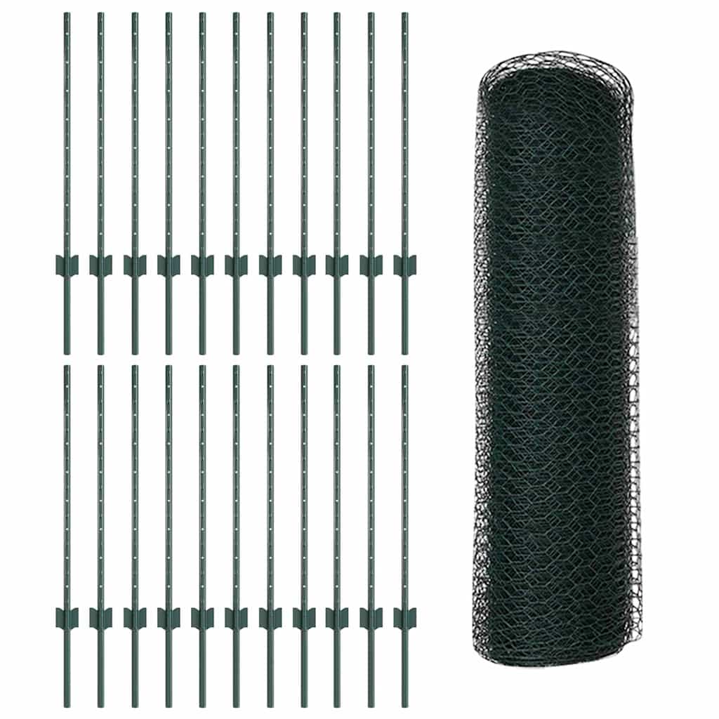 vidaXL Zaun mit Pfosten Grün 0,8 x 50 m Stahl und PVC
