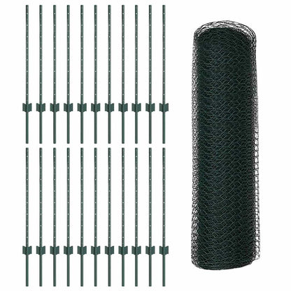 vidaXL Zaun mit Pfosten Grün 0,8 x 50 m Stahl und PVC
