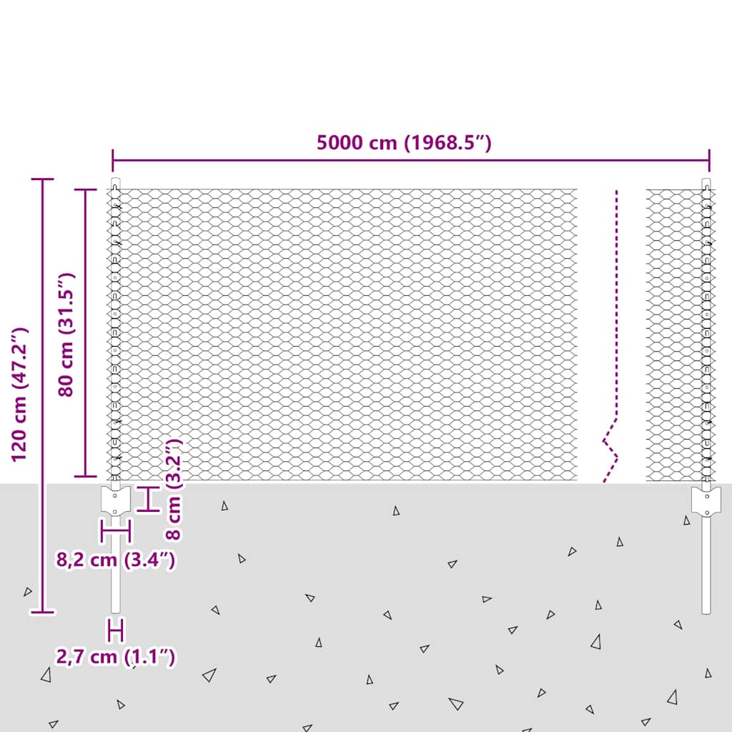 vidaXL Zaun mit Pfosten Grün 0,8 x 50 m Stahl und PVC