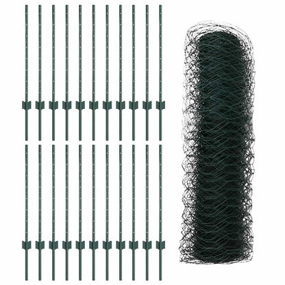 vidaXL Zaun mit Pfosten Grün 0,8 x 50 m Stahl und PVC
