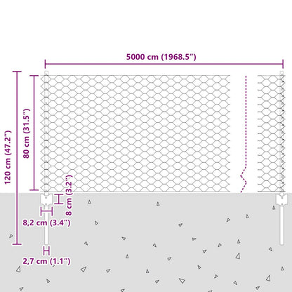 vidaXL Zaun mit Pfosten Grün 0,8 x 50 m Stahl und PVC