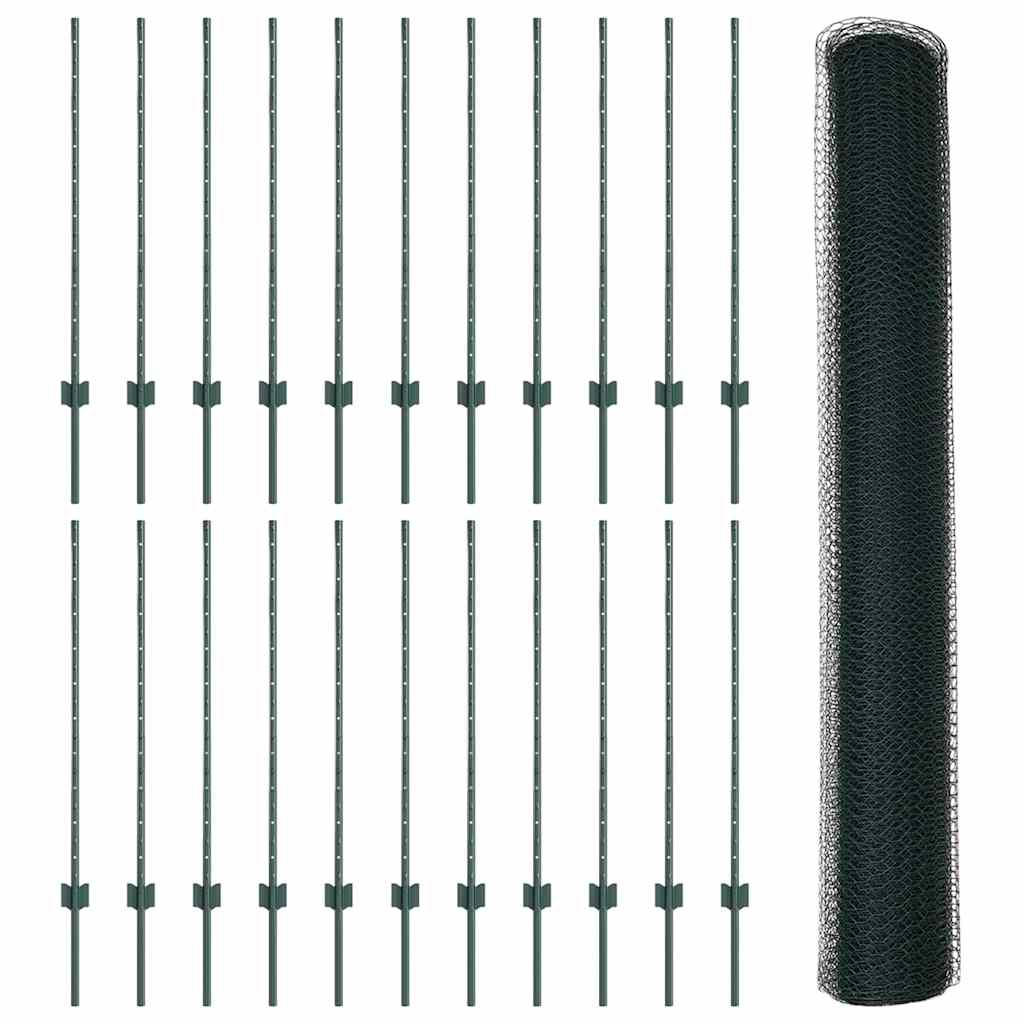 vidaXL Zaun mit Pfosten Grün 1 x 50 m Stahl und PVC