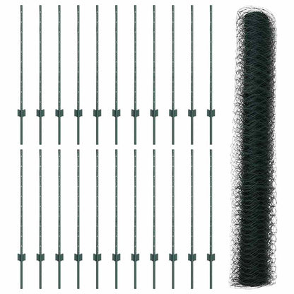 vidaXL Zaun mit Pfosten Grün 1 x 50 m Stahl und PVC