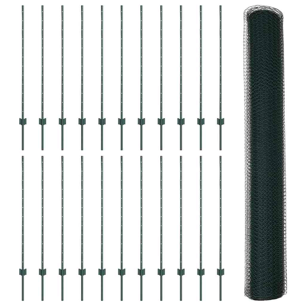 Zaun mit Pfosten Grün 1,2 x 50 m Stahl und PVC