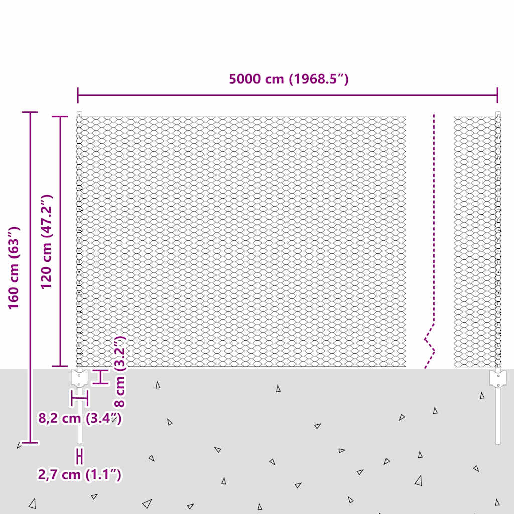 vidaXL Zaun mit Pfosten Grün 1,2 x 50 m Stahl und PVC