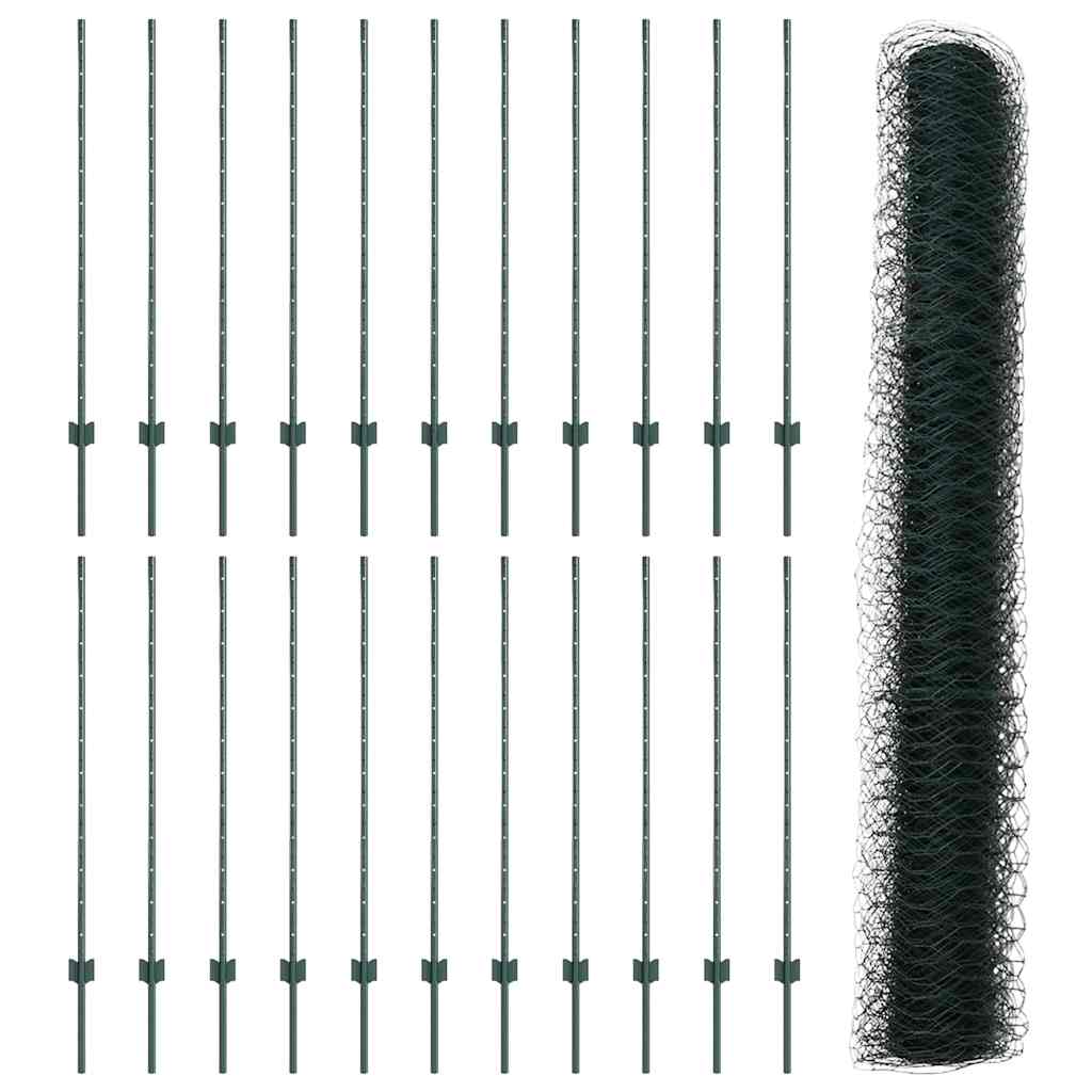 vidaXL Zaun mit Pfosten Grün 1,2 x 50 m Stahl und PVC