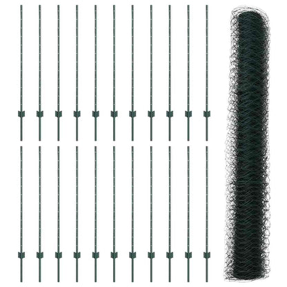 vidaXL Zaun mit Pfosten Grün 1,2 x 50 m Stahl und PVC