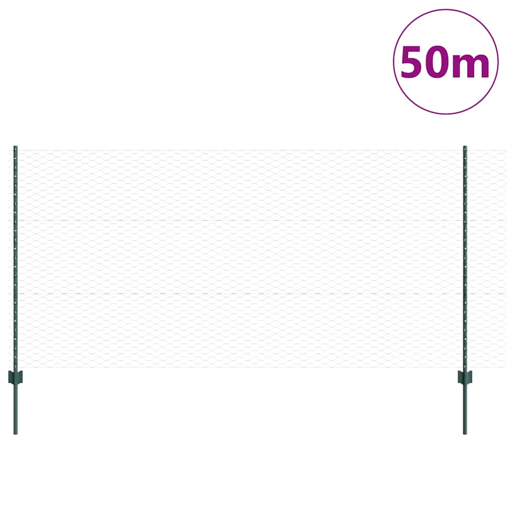 vidaXL Zaun mit Pfosten Grün 1,2 x 50 m Stahl und PVC