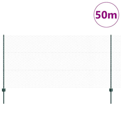 vidaXL Zaun mit Pfosten Grün 1,2 x 50 m Stahl und PVC