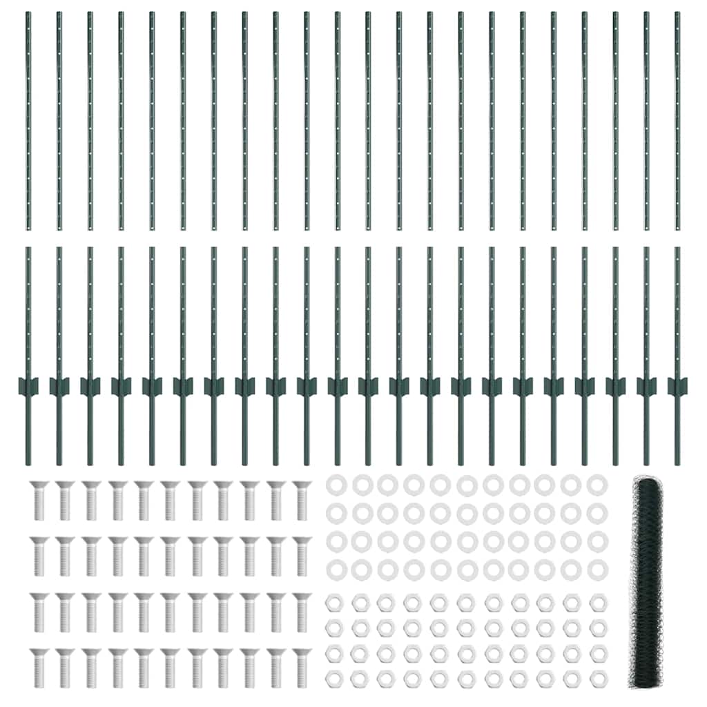Zaun mit Pfosten Grün 1,2 x 50 m Stahl und PVC